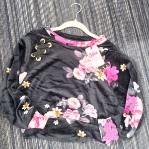 Justice Girls Floral Black & Pink Pullover